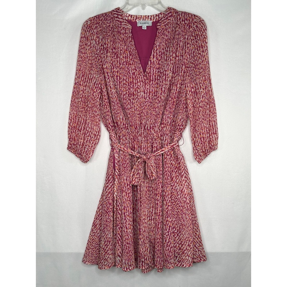 Evereve Joyce Flirty Pink Orange Abstract V-Neck Dress Pockets Size S